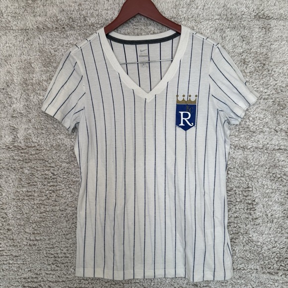 Nike Tops - Nike Kansas City Royals‎  T-Shirt Women XL Cooperstown Striped KC Baseball
